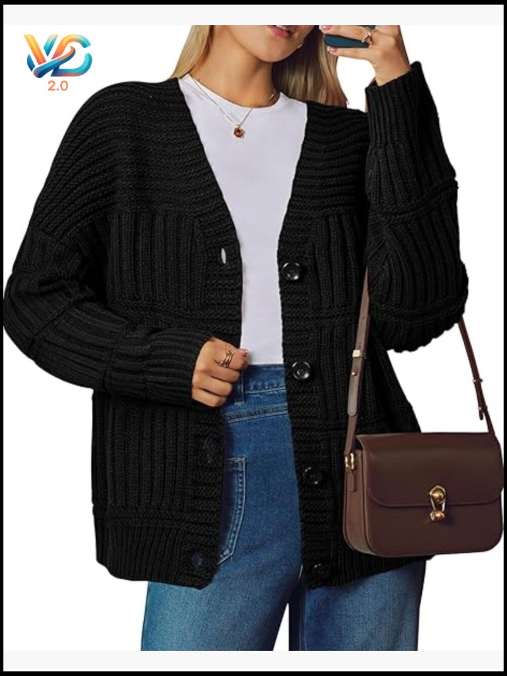 Chunky Knit Wool Blend Cardigan Sweater - Long Sleeve V-Neck Button Down